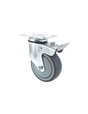 ROULETTE PIVOTANTE À PLATINE À FREIN EN CAOUTCHOUC SOUPLE ANTI-USURE ET NON TACHANT DIAMÈTRE 100MM CHARGE 130 KG - S15P 100BL