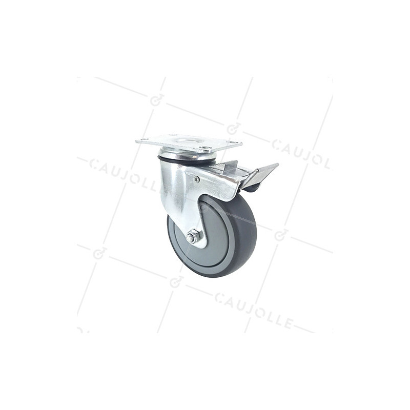 ROULETTE PIVOTANTE À PLATINE À FREIN EN CAOUTCHOUC SOUPLE ANTI-USURE ET NON TACHANT DIAMÈTRE 100MM CHARGE 130 KG - S15P 100BL