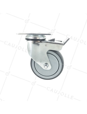 ROULETTE PIVOTANTE À PLATINE À FREIN EN CAOUTCHOUC SOUPLE ANTI-USURE ET NON TACHANT DIAMÈTRE 100MM CHARGE 130 KG - S15P 100BL