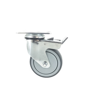 ROULETTE PIVOTANTE À PLATINE À FREIN EN CAOUTCHOUC SOUPLE ANTI-USURE ET NON TACHANT DIAMÈTRE 100MM CHARGE 130 KG - S15P 100BL