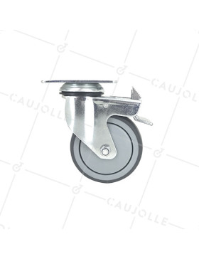 ROULETTE PIVOTANTE À PLATINE À FREIN EN CAOUTCHOUC SOUPLE ANTI-USURE ET NON TACHANT DIAMÈTRE 100MM CHARGE 130 KG - S15P 100BL