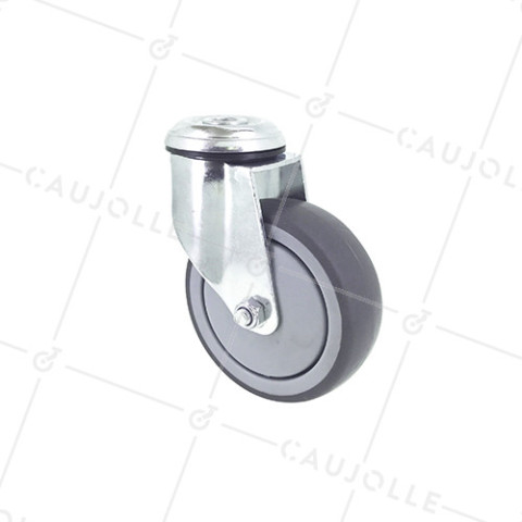 ROULETTE PIVOTANTE À OEIL EN CAOUTCHOUC SOUPLE ANTI-USURE ET NON TACHANT DIAMÈTRE 100MM CHARGE 130 KG À FIXATION DE 12 MM - S15.O 100 • Caujolle