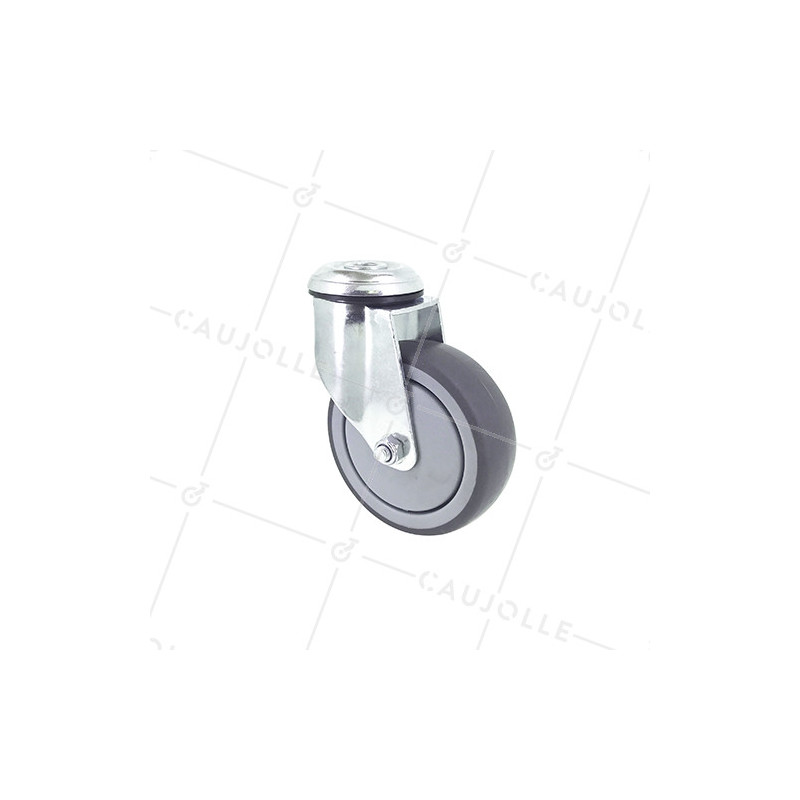 ROULETTE PIVOTANTE À OEIL EN CAOUTCHOUC SOUPLE ANTI-USURE ET NON TACHANT DIAMÈTRE 100MM CHARGE 130 KG À FIXATION DE 12 MM - S15O