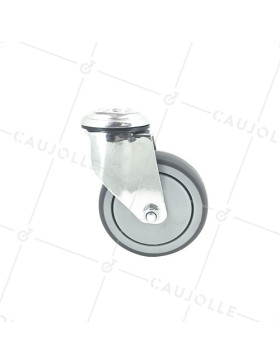 ROULETTE PIVOTANTE À OEIL EN CAOUTCHOUC SOUPLE ANTI-USURE ET NON TACHANT DIAMÈTRE 100MM CHARGE 130 KG À FIXATION DE 12 MM - S15O