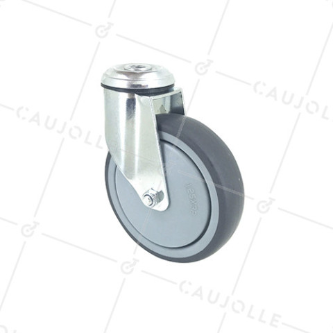 ROULETTE PIVOTANTE À OEIL EN CAOUTCHOUC SOUPLE ANTI-USURE ET NON TACHANT DIAMÈTRE 125 MM CHARGE 150 KG À FIXATION DE 12 MM - S15.O 125 • Caujolle