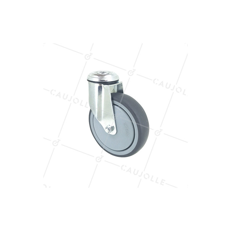 ROULETTE PIVOTANTE À OEIL EN CAOUTCHOUC SOUPLE ANTI-USURE ET NON TACHANT DIAMÈTRE 125 MM CHARGE 150 KG À FIXATION DE 12 MM - S15