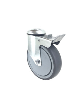 ROULETTE PIVOTANTE À OEIL À FREIN EN CAOUTCHOUC SOUPLE ANTI-USURE ET NON TACHANT DIAMÈTRE 125 MM CHARGE 150 KG À FIXATION DE 12 