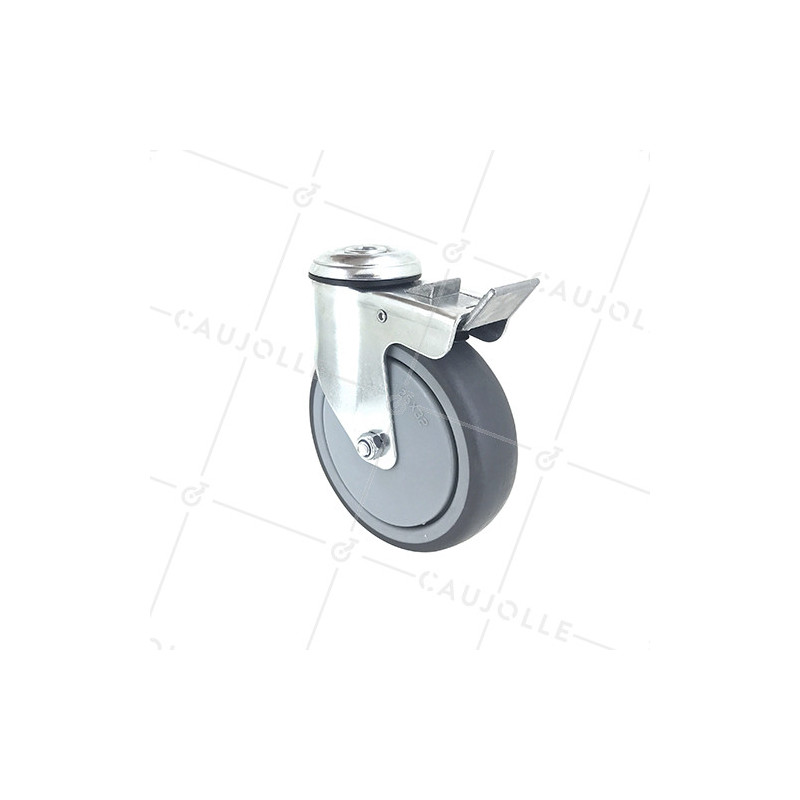 ROULETTE PIVOTANTE À OEIL À FREIN EN CAOUTCHOUC SOUPLE ANTI-USURE ET NON TACHANT DIAMÈTRE 125 MM CHARGE 150 KG À FIXATION DE 12 