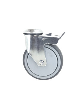 ROULETTE PIVOTANTE À OEIL À FREIN EN CAOUTCHOUC SOUPLE ANTI-USURE ET NON TACHANT DIAMÈTRE 125 MM CHARGE 150 KG À FIXATION DE 12 