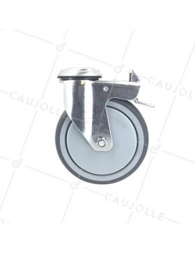 ROULETTE PIVOTANTE À OEIL À FREIN EN CAOUTCHOUC SOUPLE ANTI-USURE ET NON TACHANT DIAMÈTRE 125 MM CHARGE 150 KG À FIXATION DE 12 