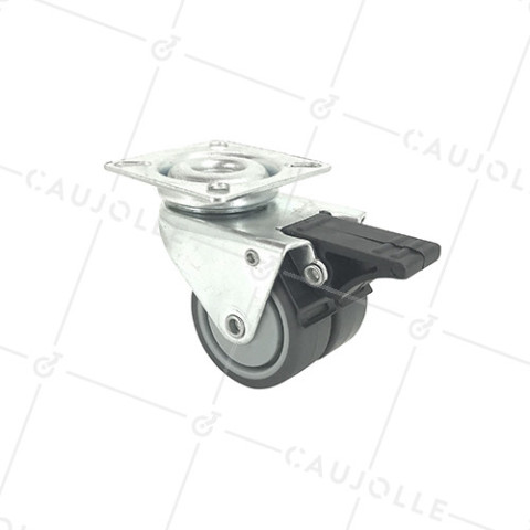 ROULETTE À PIVOTEMENT FACILITÉ À FREIN À DOUBLE GALET EN CAOUTCHOUC DIAMÈTRE 50 MM CHARGE 90 KG - S13P50BL • Caujolle