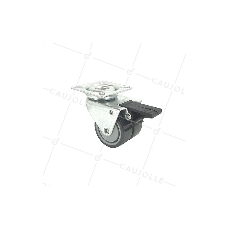 ROULETTE À PIVOTEMENT FACILITÉ À FREIN À DOUBLE GALET EN CAOUTCHOUC DIAMÈTRE 50 MM CHARGE 90 KG - S13P50BL