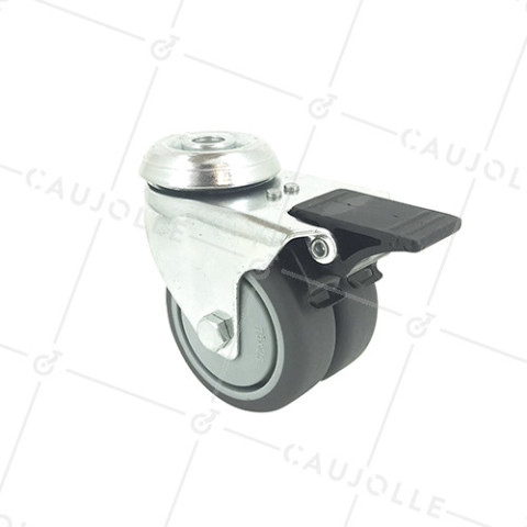 COMMUNITY SWIVEL EYE CASTOR WHEEL RUBBER WITH BRAKE S13O 75 • Caujolle