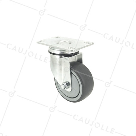 ROULETTE PIVOTANTE À PLATINE EN CAOUTCHOUC SOUPLE ANTI-USURE ET NON TACHANT DIAMÈTRE 80MM CHARGE 100 KG - S15.P 80 • Caujolle