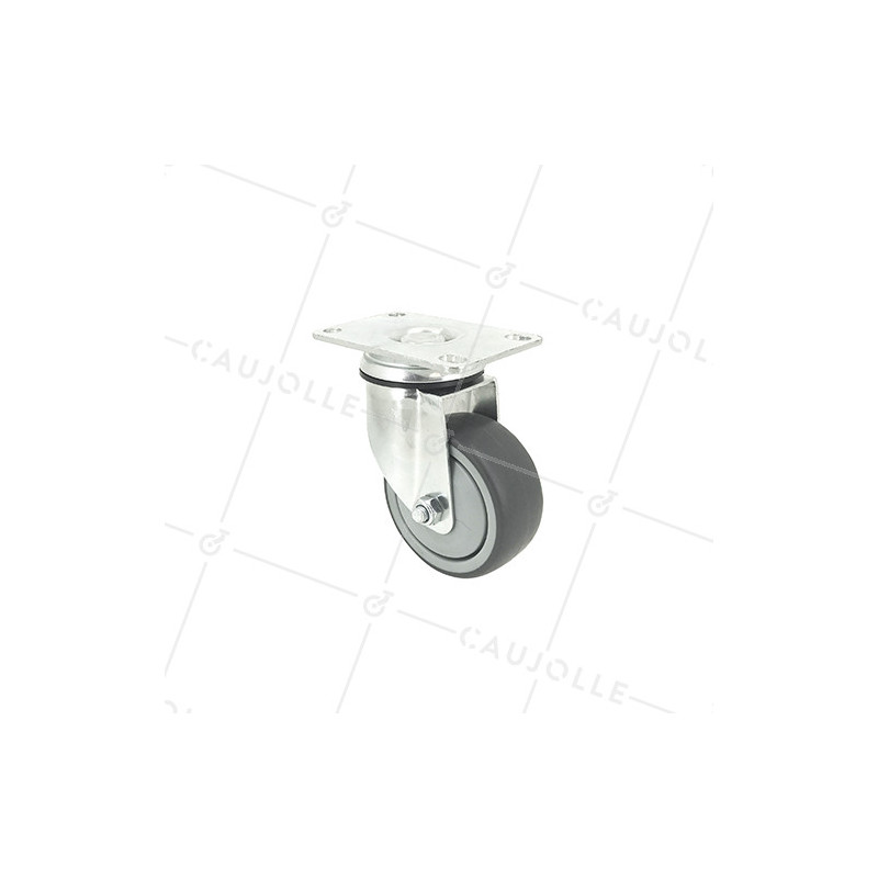 ROULETTE PIVOTANTE À PLATINE EN CAOUTCHOUC SOUPLE ANTI-USURE ET NON TACHANT DIAMÈTRE 80MM CHARGE 100 KG - S15P 80