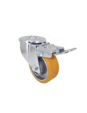 ROULETTE POLYURÉTHANE INDUSTRIELLE DIAMÈTRE 80 MM CHARGE 120 KG AXE 12 MM BILLES A FREIN - S06AR 80 AF • Caujolle