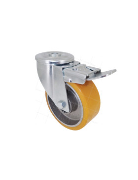 Castor INDUSTRIAL POLYURETHANE DIAMETER 100 MM LOAD 120 KG AXLE 12 MM BRAKE BALLS - S06AR 100 AF • Caujolle