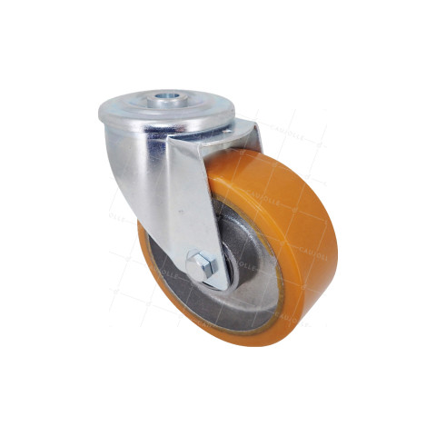 ROULETTE POLYURÉTHANE INDUSTRIELLE DIAMÈTRE 100 MM CHARGE 120 KG AXE 12 MM BILLES - S06AR 100 • Caujolle