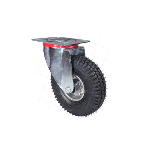 ROULETTE PIVOTANTE PNEUMATIQUE GONFLABLE ULTRA RENFORCÉE DIAMÈTRE 260 MM CHARGE 250KG ROULEMENT BILLES - S20-1 4 PLIS GONFLÉE • Caujolle