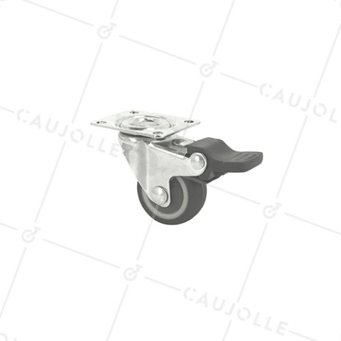 Castor SWIVEL WITH BRAKE FURNITURE NON-MARKING RUBBER DIAMETER 30 MM - S12LUX30AF • Caujolle