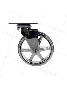 ROULETTE DESIGN EN ALUMINIUM CHROME MIROIR DIAMÈTRE 125MM CHARGE 70KG - BLACK NICKEL 125P