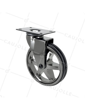 Castor ALUMINUM CHROME MIRROR DESIGN DIAMETER 125MM LOAD 70KG - BLACK NICKEL 125P • Caujolle