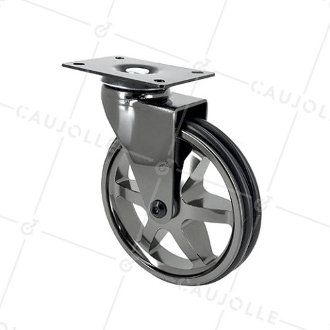 Castor ALUMINUM CHROME MIRROR DESIGN DIAMETER 125MM LOAD 70KG - BLACK NICKEL 125P • Caujolle