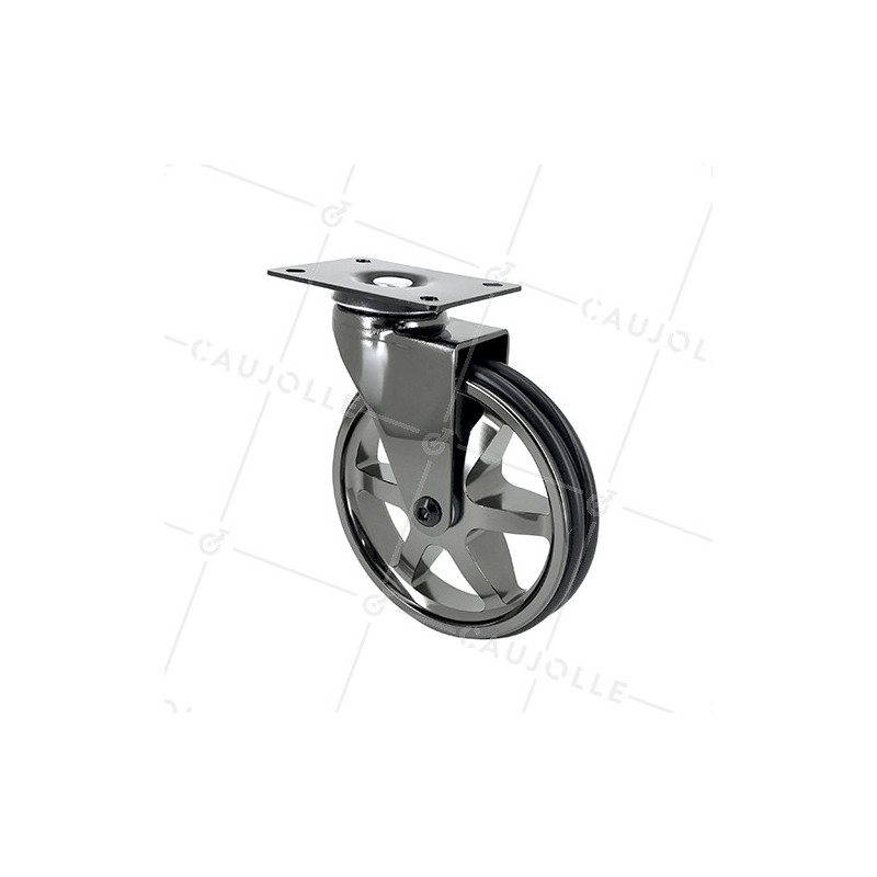 ROULETTE DESIGN EN ALUMINIUM CHROME MIROIR DIAMÈTRE 125MM CHARGE 70KG - BLACK NICKEL 125P