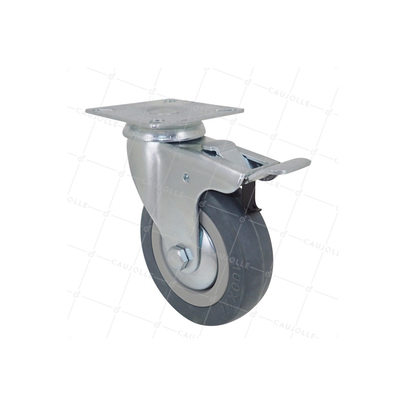 ROULETTE DE COLLECTIVITÉ À FREIN EN CAOUTCHOUC SOUPLE NON TACHANT 100 MM CHARGE 45 KG - S14 100AF