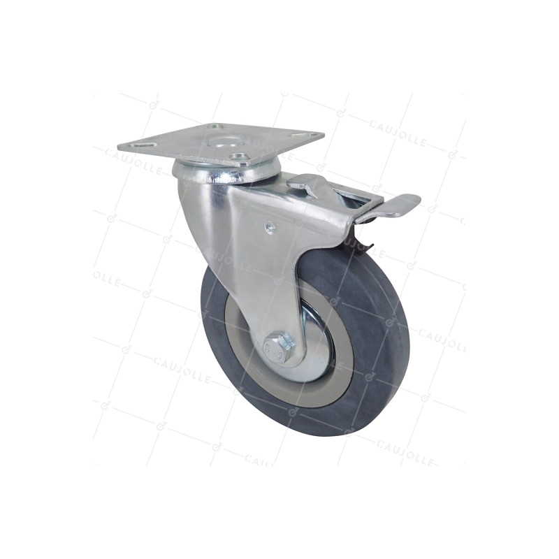 ROULETTE DE COLLECTIVITÉ À FREIN EN CAOUTCHOUC SOUPLE NON TACHANT DIAMÈTRE 125 MM CHARGE 50 KG - S14 125AF