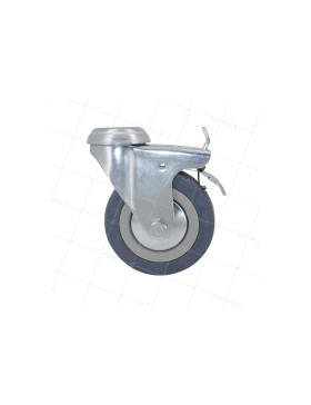 ROULETTE DE COLLECTIVITÉ À OEIL À FREIN EN CAOUTCHOUC SOUPLE NON TACHANT DIAMÈTRE 100 MM CHARGE 45 KG A FIXATION DE 10 MM - S19 