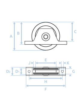 ROUE DE PORTAIL À ENCASTRER À GORGE CARRÉE DIAMÈTRE 80 MM POUR RAIL DE 8 MM CHARGE 200 KG - MTSPGC80