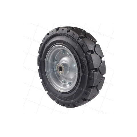 ROUE DE TARMAC SOUPLE JANTE TÔLE DIAMÈTRE 400 MM CHARGE 950 KG AXE 25 MM - S2800C406X104 RB25 • Caujolle
