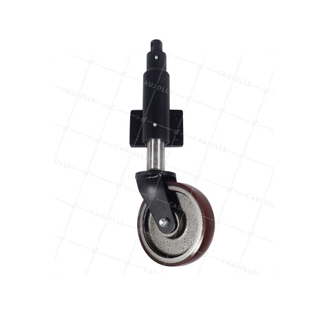ROULETTE RELEVABLE EN ACIER AVEC ROUE FONTE POLYURÉTHANE DIAMÈTRE 200 MM CHARGE 1000 KG • Caujolle