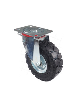 Castor SWIVEL WITH BRAKE IN ULTRA REINFORCED SOLID RUBBER DIAMETER 250 MM LOAD 400KG Bearing BALLS - S20-1AF TARMAC • Caujolle