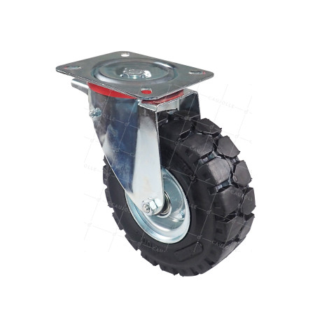 Castor SWIVEL WITH BRAKE IN ULTRA REINFORCED SOLID RUBBER DIAMETER 250 MM LOAD 400KG Bearing BALLS - S20-1AF TARMAC • Caujolle