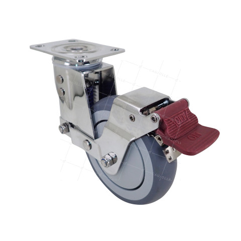 ROULETTE PIVOTANTE A PLATINE A FREIN ANTICHOC DIAMETRE 125 MM - SUSPENSION 125 AF • Caujolle