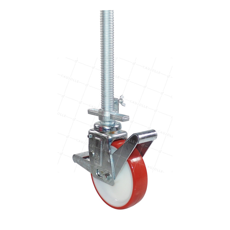 Castor THREAD-BAR WHEEL WITH BRAKE FOR SCAFFOLDING DIAMETER 200 MM LOAD 400 KG