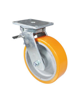 Castor SWIVEL CASTOR WITH BRAKE IN POLYURETHANE CAST IRON DIAMETER 250 MM LOAD 1800 KG - STEC 250 PAF