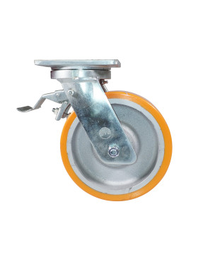 Castor SWIVEL CASTOR WITH BRAKE IN POLYURETHANE CAST IRON DIAMETER 250 MM LOAD 1800 KG - STEC 250 PAF