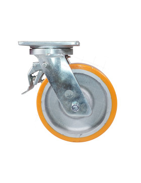 Castor SWIVEL CASTOR WITH BRAKE IN POLYURETHANE CAST IRON DIAMETER 250 MM LOAD 1800 KG - STEC 250 PAF