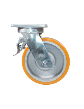 Castor SWIVEL CASTOR WITH BRAKE IN POLYURETHANE CAST IRON DIAMETER 250 MM LOAD 1800 KG - STEC 250 PAF