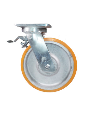 Castor SWIVEL CASTOR WITH BRAKE IN POLYURETHANE CAST IRON DIAMETER 300 MM LOAD 2000 KG - STEC 300 PAF