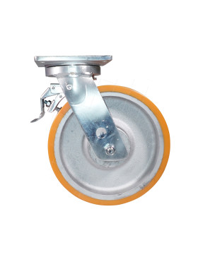 Castor SWIVEL CASTOR WITH BRAKE IN POLYURETHANE CAST IRON DIAMETER 300 MM LOAD 2000 KG - STEC 300 PAF