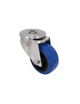 ROULETTE INOX EN CAOUTCHOUC ÉLASTIQUE À OEIL DIAMÈTRE 80 MM CHARGE 120 KG À FIXATION DE 12 MM - INOX OEIL 80 BLEU • Caujolle