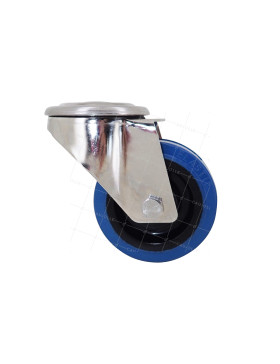 ROULETTE INOX EN CAOUTCHOUC ÉLASTIQUE À OEIL DIAMÈTRE 80 MM CHARGE 120 KG À FIXATION DE 12 MM - INOX OEIL 80 BLEU