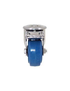 ROULETTE INOX EN CAOUTCHOUC ÉLASTIQUE À OEIL À FREIN DIAMÈTRE 80 MM CHARGE 120 KG À FIXATION DE 12 MM - INOX OEIL 80AF BLEU