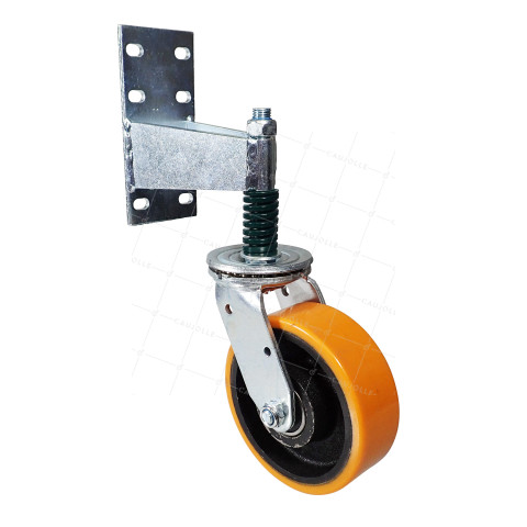 HEAVY DUTY SWIVEL SPRING-LOADED GATE CASTOR DIAMETER 150 MM LOAD 85 TO 250 KG WITH 20MM OFFSET • Caujolle