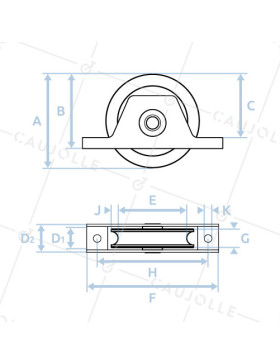 ROUE DE PORTAIL À ENCASTRER À GORGE RONDE DIAMÈTRE 100 MM POUR RAIL ROND DE 16 MM CHARGE 370 KG - MTSPE GR100