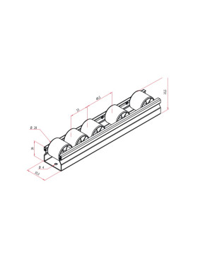 RAIL ACIER DE 1M AVEC ROUES DE 28 MM DE DIAMÈTRE CHARGE 85 KG